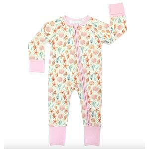 Emerson and Friends Sandy Seashells Bamboo Convertible Baby Pajamas Size 3-6